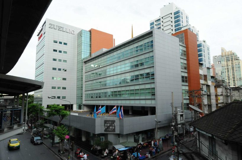 Zuellig House Office Space For Rent on the corner of Silom and Rama 4 Roads in Bangkok.